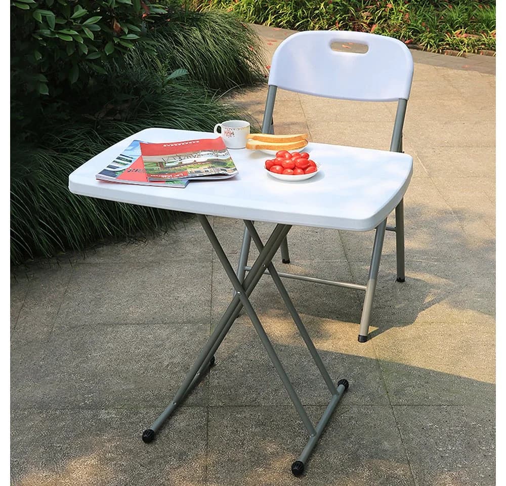 JEOBEST Klapptisch Outdoor Tisch Campingtisch Gartentisch Esstisch 75x50 cm Verstellbare Höhe Wetterfest Metall Weiß