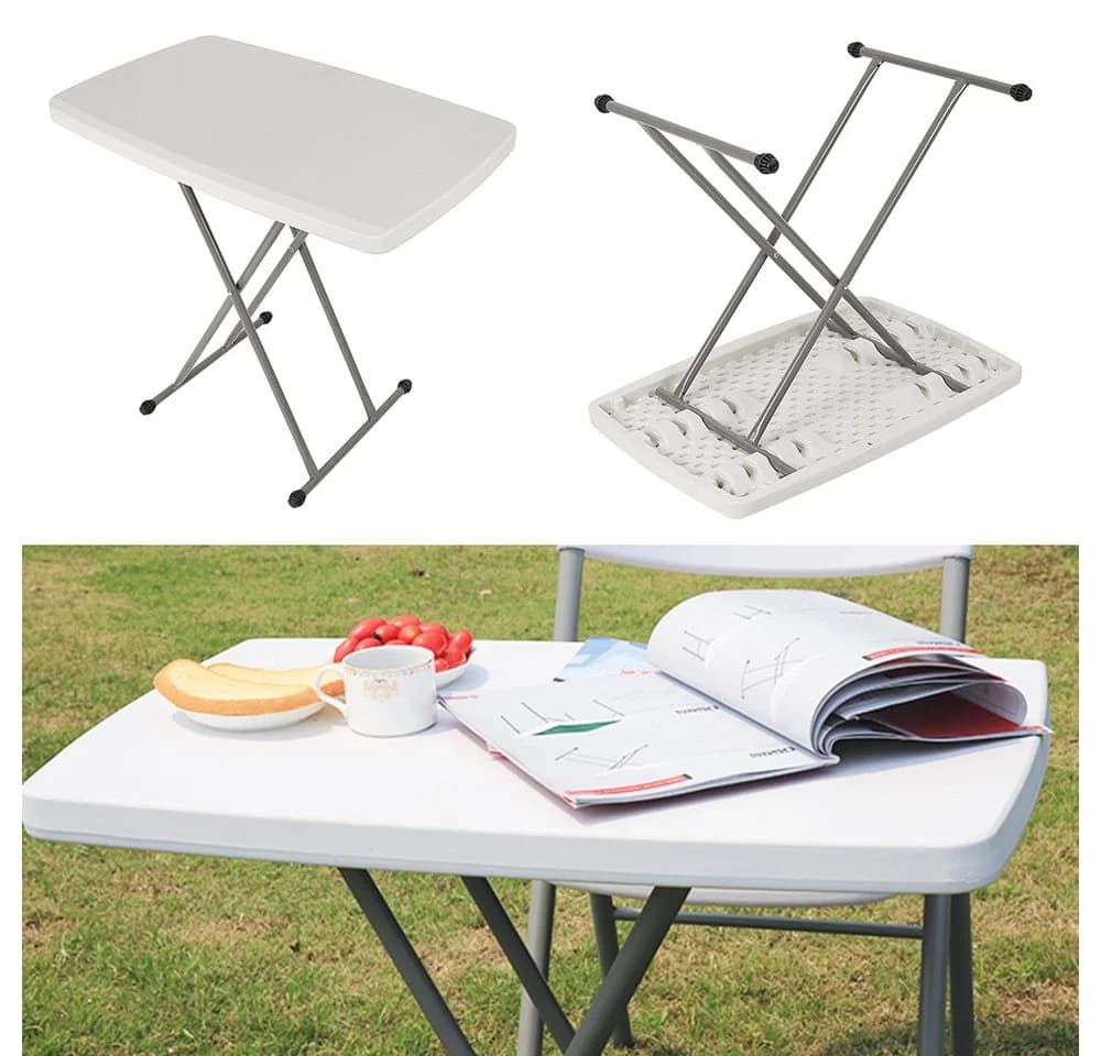 JEOBEST Klapptisch Outdoor Tisch Campingtisch Gartentisch Esstisch 75x50 cm Verstellbare Höhe Wetterfest Metall Weiß - Bild 2