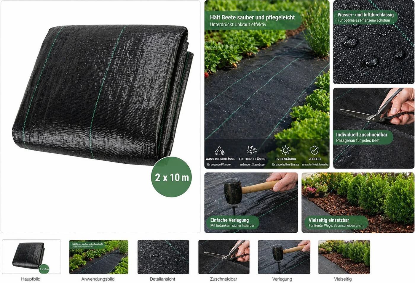 LA CUTE Unkrautvlies 160g/m² Schwarz UV-beständig Wasserdurchlässig - Bild 4