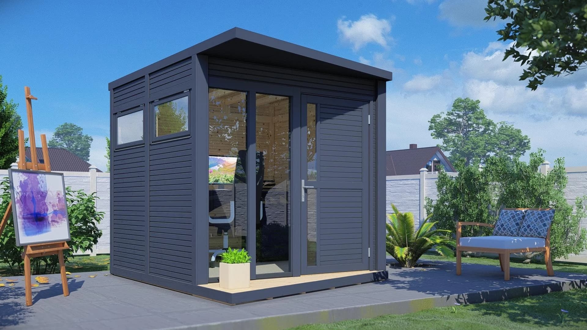 BERTILO Concept Office Gartenhaus Anthrazit Massivholz