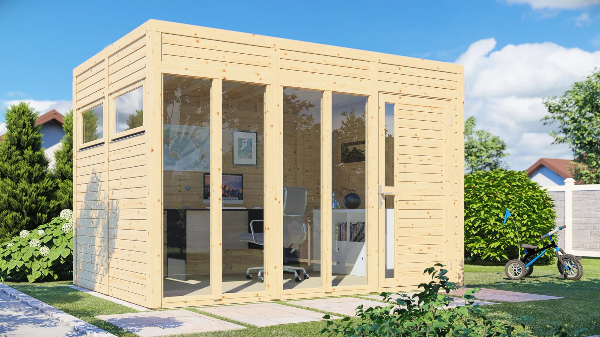 Gartenhaus BERTILO Cubus 3 Office Beige Massivholz