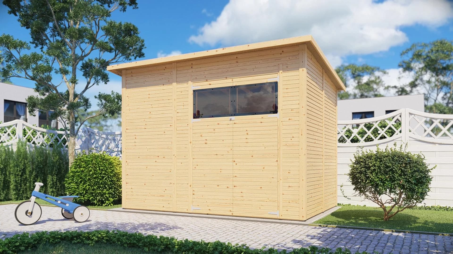 Gartenhaus BERTILO Pent Modern 4 Beige Massivholz