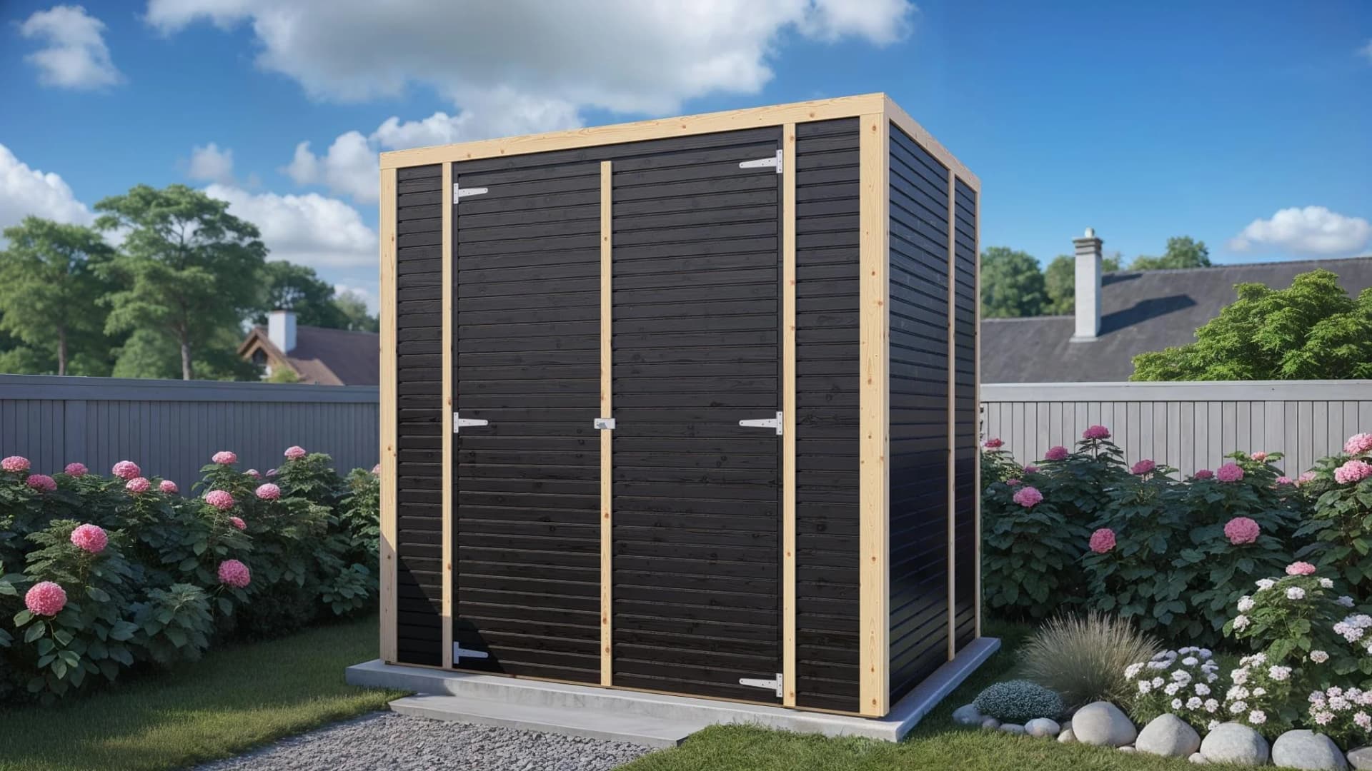 Gerätehaus BERTILO Box 2 Massivholz Schwarz