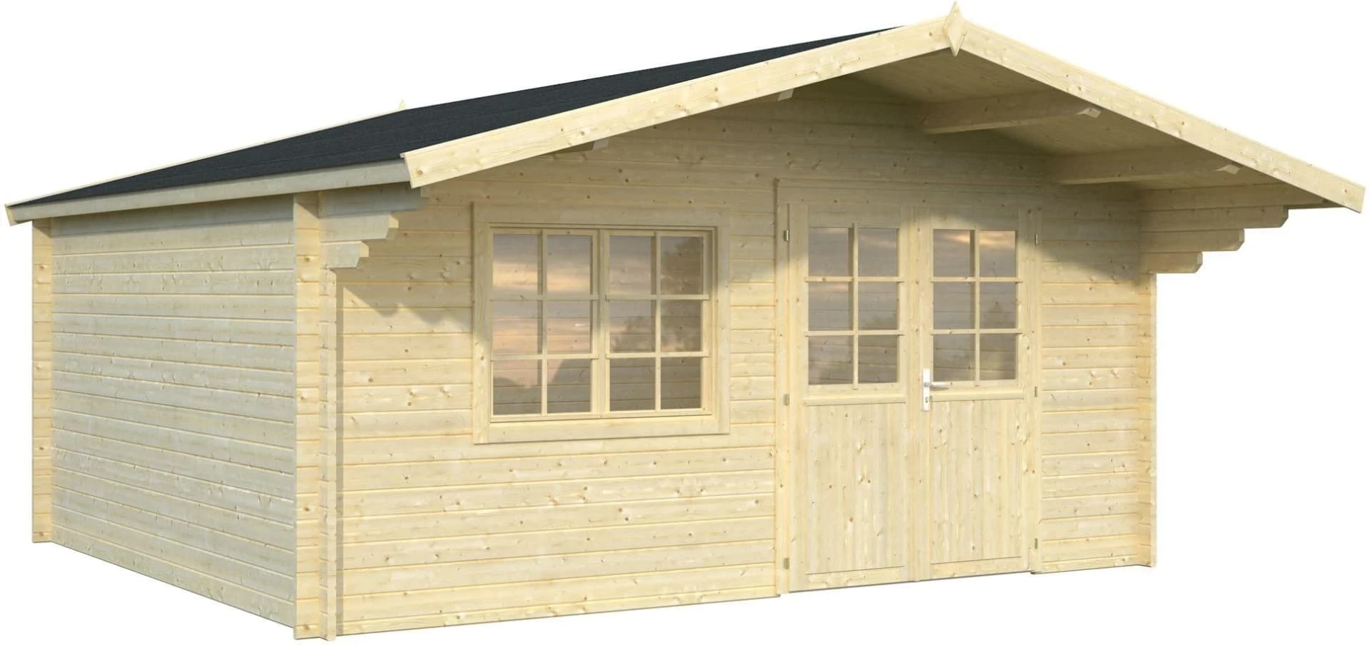 Gartenhaus aus Massivholz mit Satteldach und Doppelflügeltür