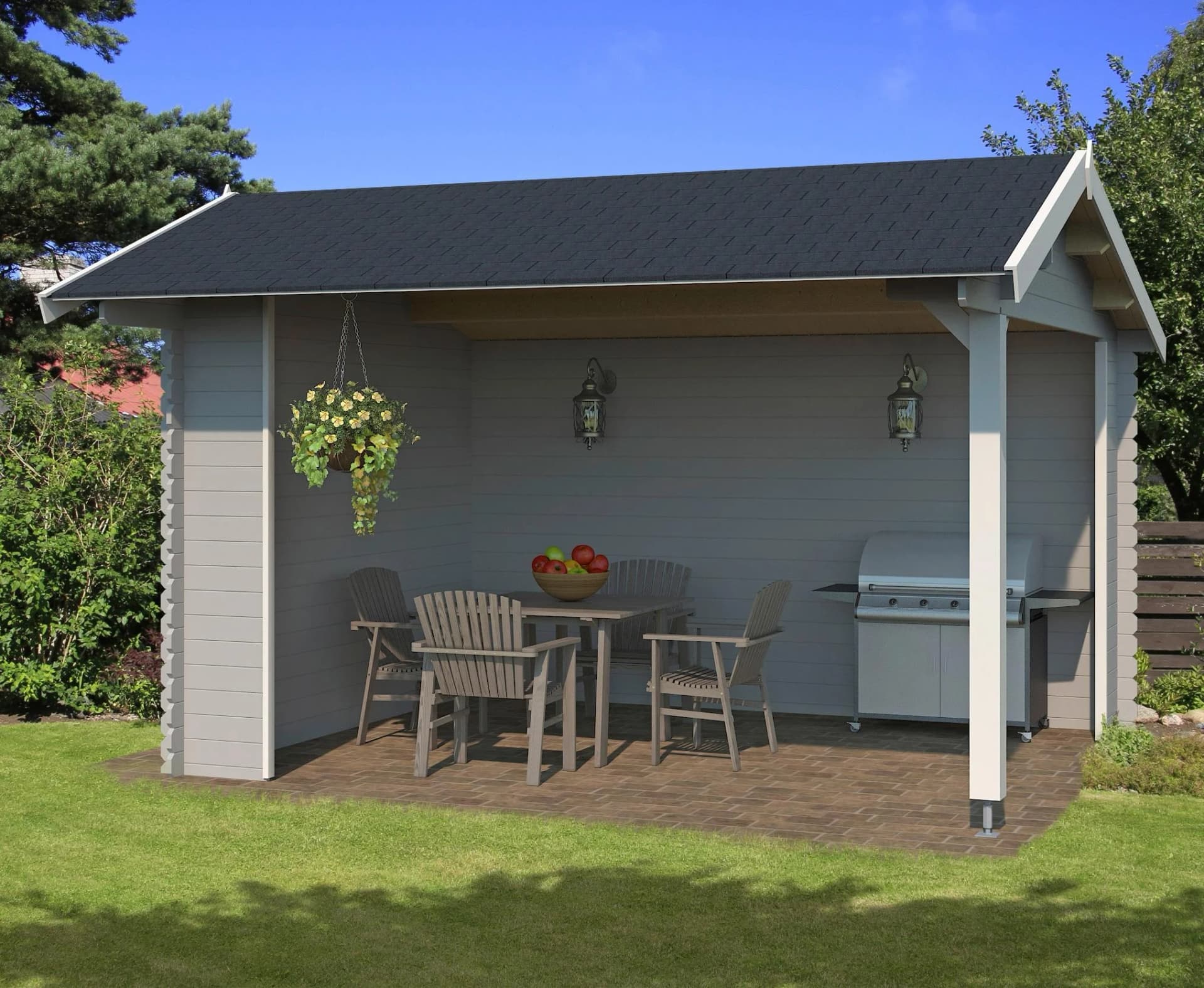 Gartenhaus Blockbohlensystem mit Satteldach
