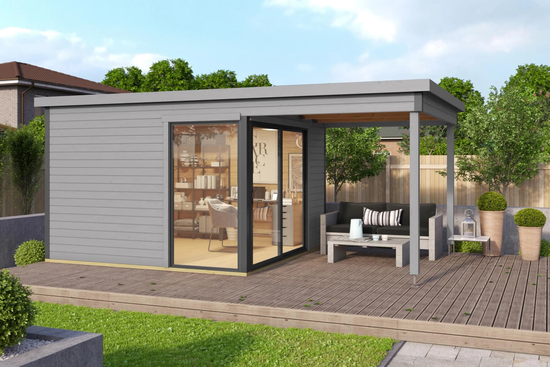 Modernes Gartenhaus aus Holzwerkstoff