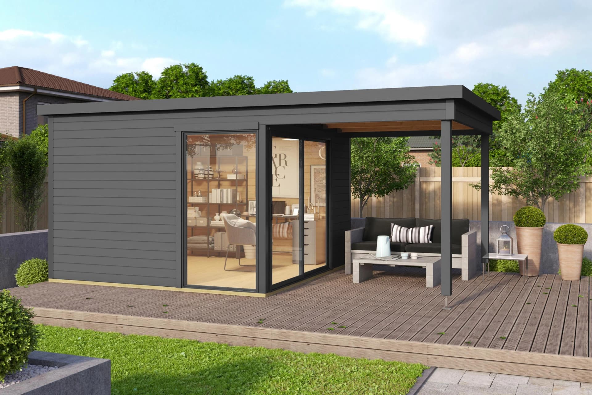 Gartenhaus LASITA MAJA Domeo 2 Carbongrau Holzwerkstoff