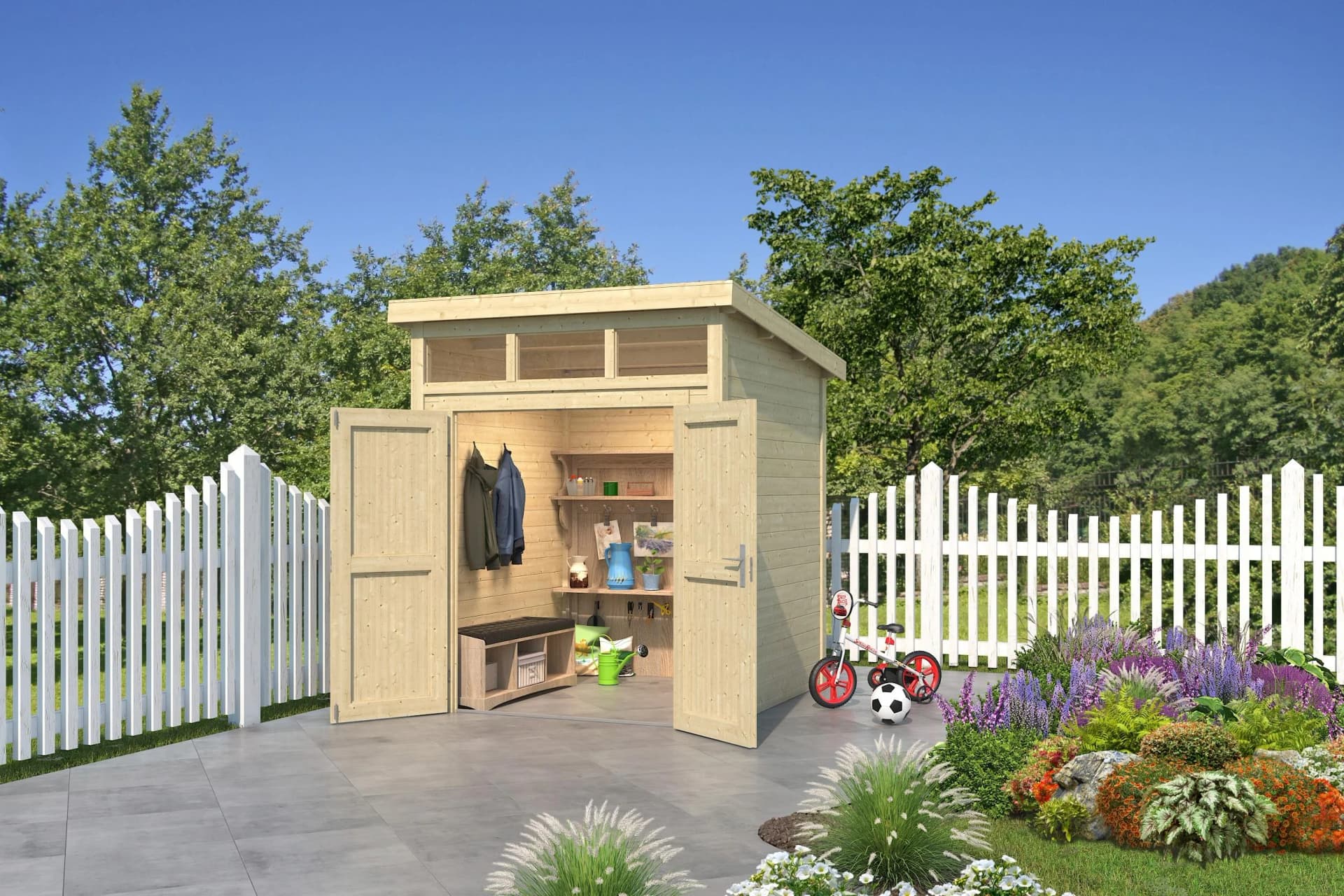 Gartenhaus Blockbohlenhaus Pultdach Holzwerkstoff Fichte