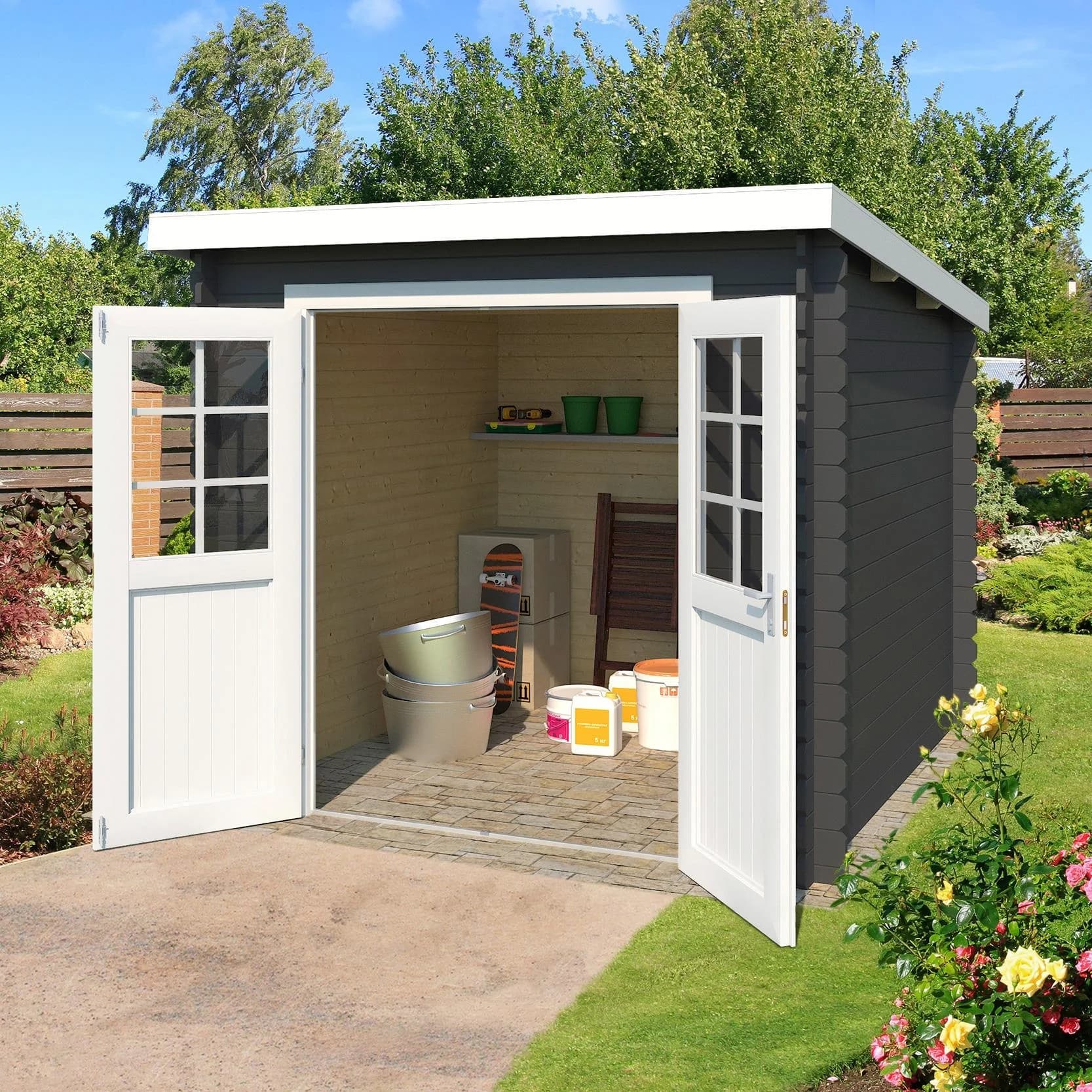 Gartenhaus LASITA MAJA Indi 230 Carbongrau Blockbohlensystem