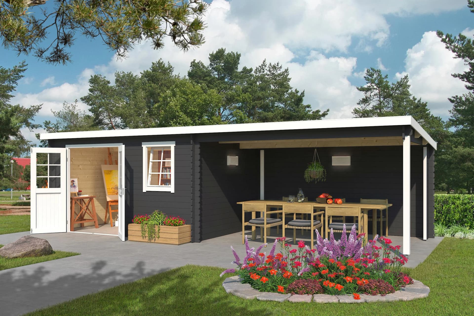 Lasita Maja Gartenhaus Reno Carbongrau Pultdach