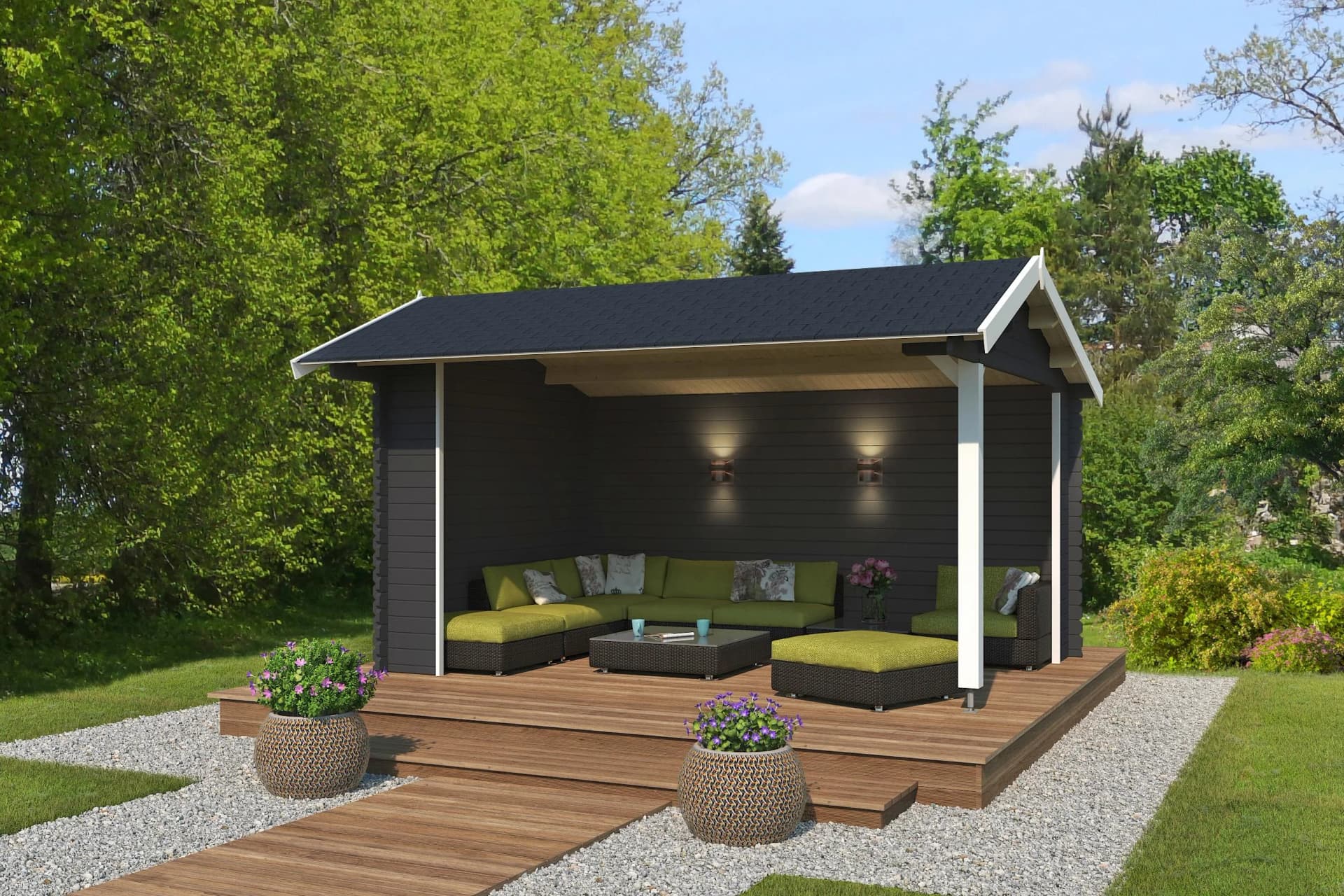 Gartenhaus aus Holzwerkstoff und Fichte in Carbongrau