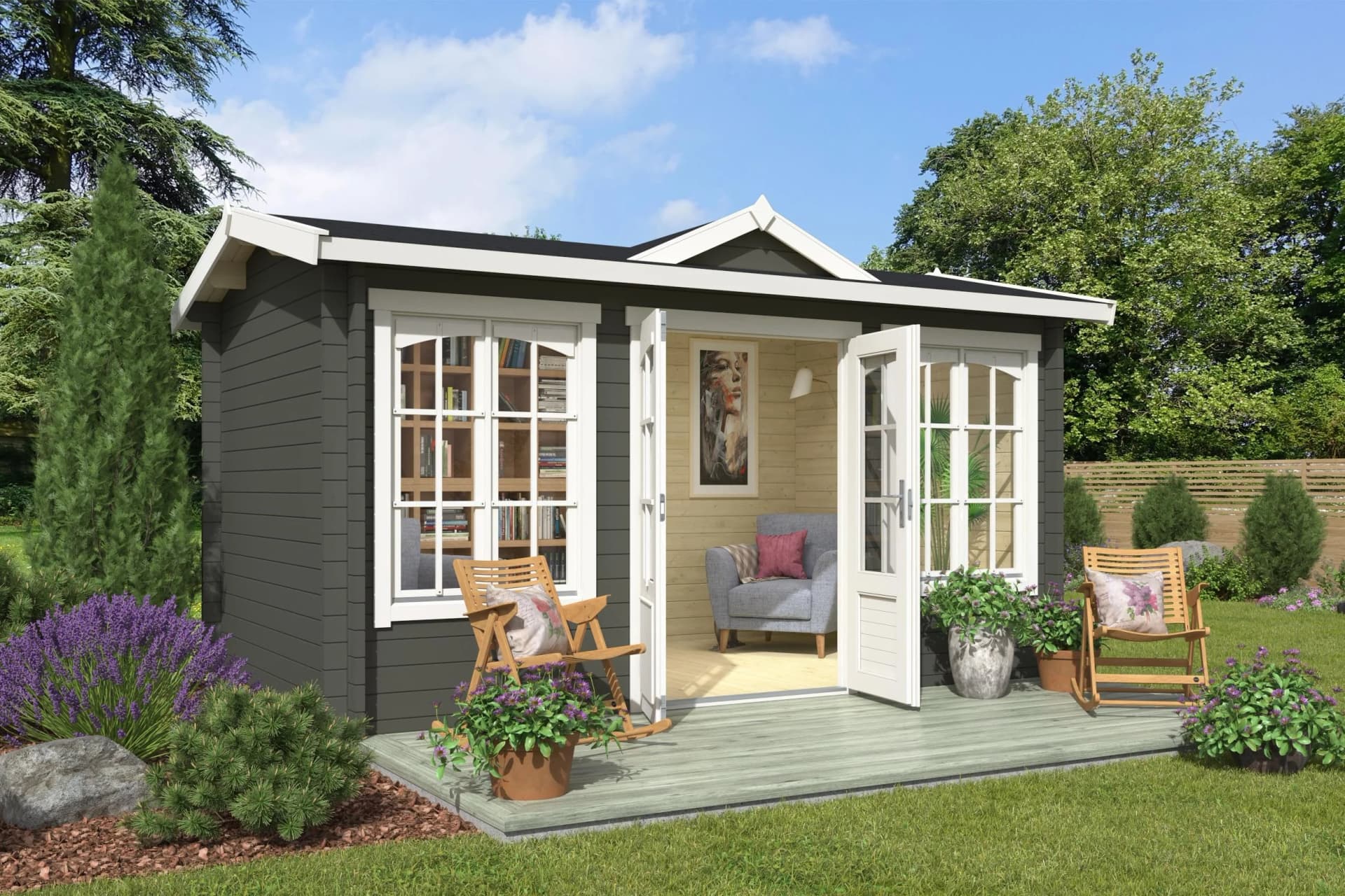 Gartenhaus NORDIC HOLZ "KENSINGTON" Grüngrau Massivholz