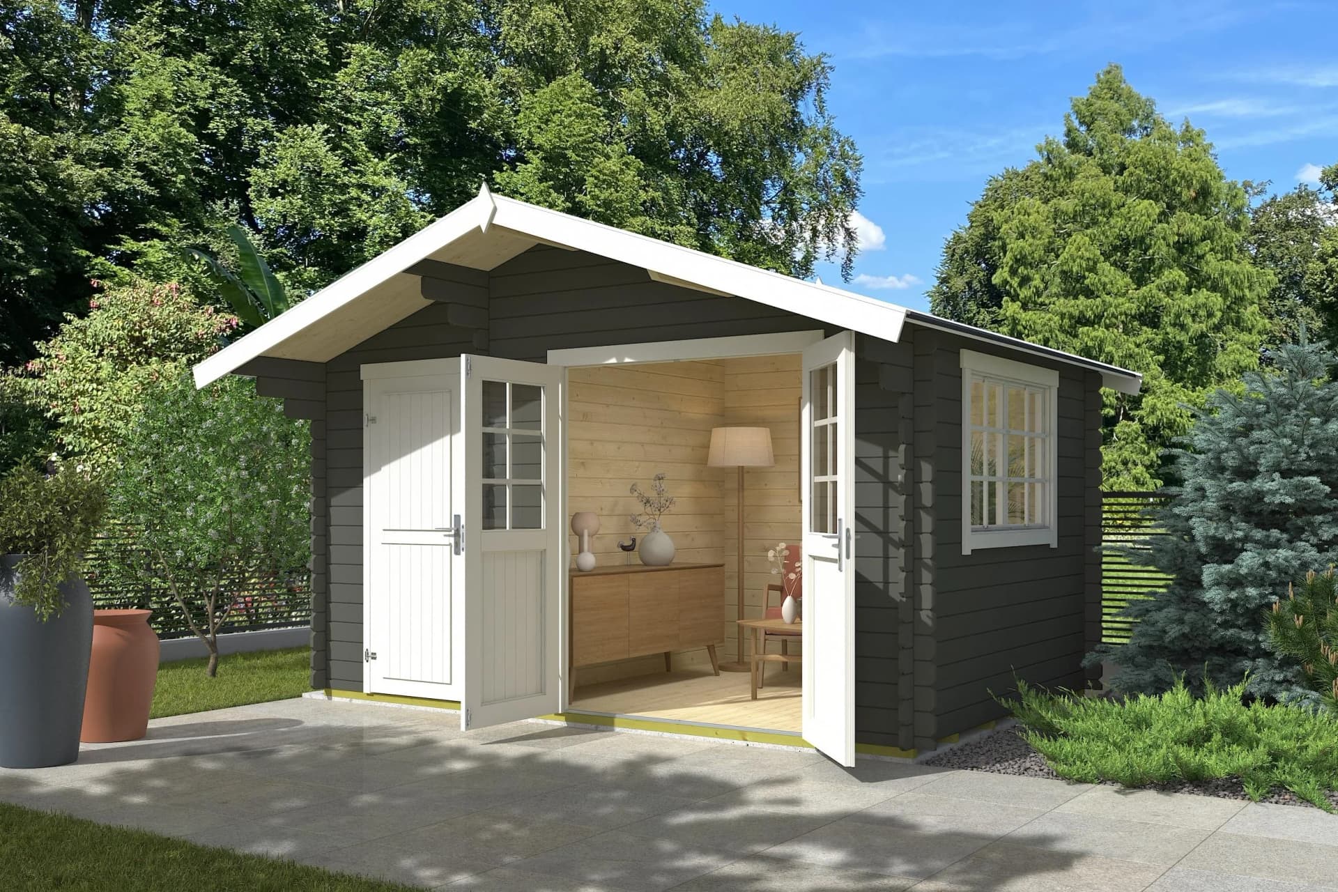 Nordic Holz Keila 28 Gartenhaus Grüngrau Massivholz