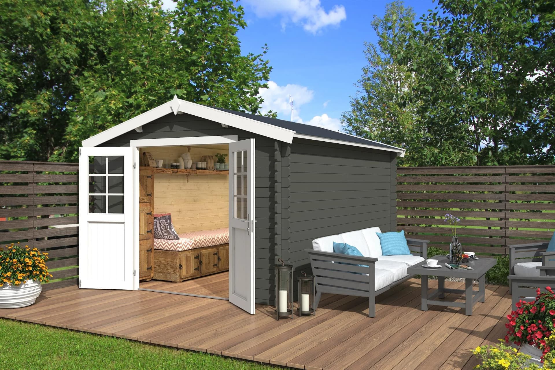Gartenhaus Norah 380 Massivholz Grüngrau