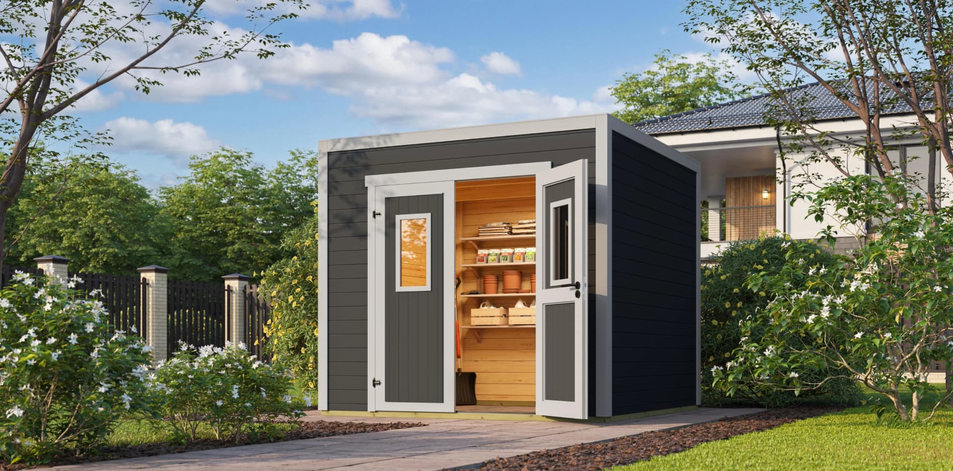 Gartenhaus Felix 1,5 Carbongrau Massivholz
