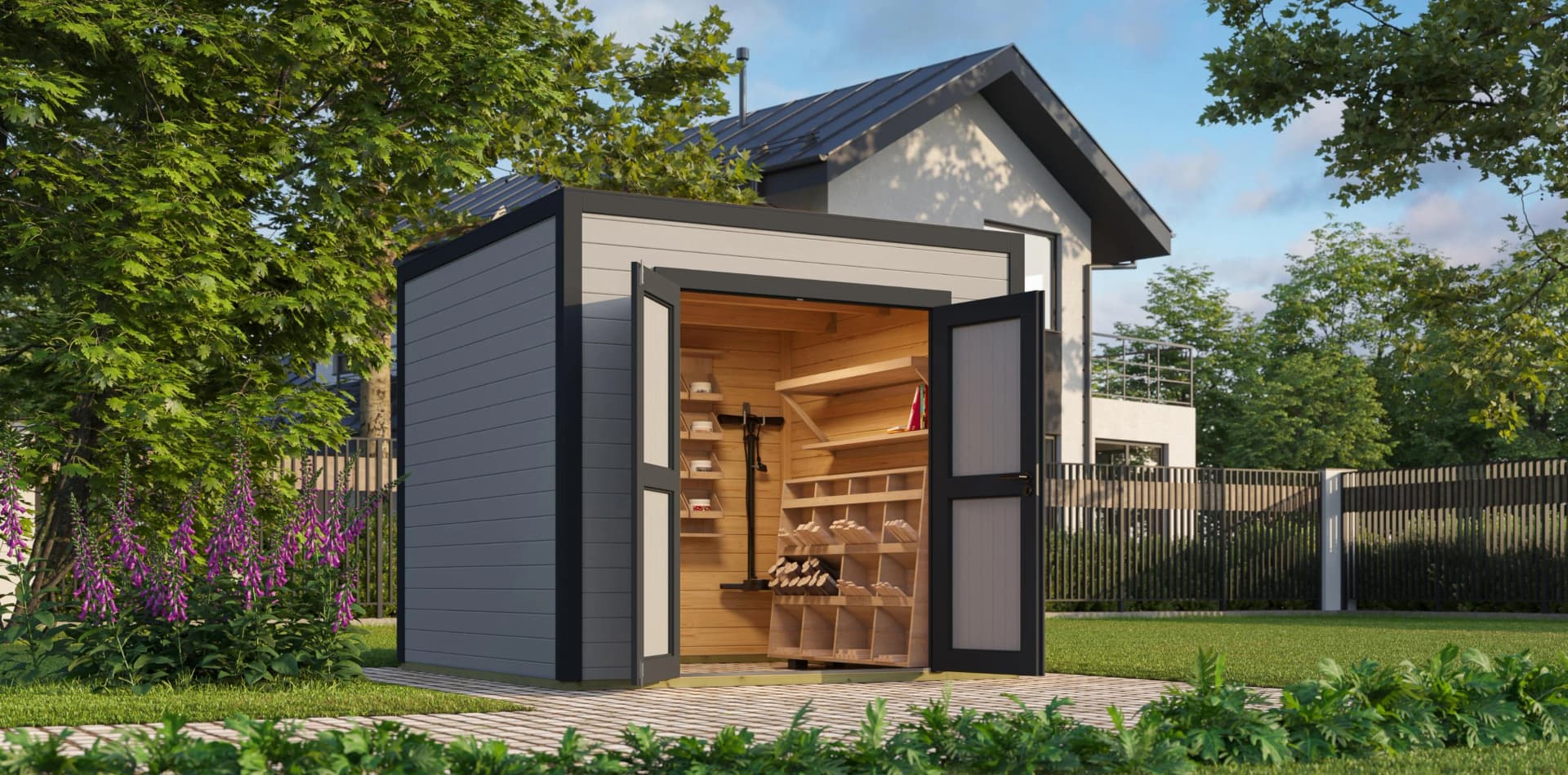 Gartenhaus NORDIC HOLZ Fynn 1,5 Massivholz Lichtgrau