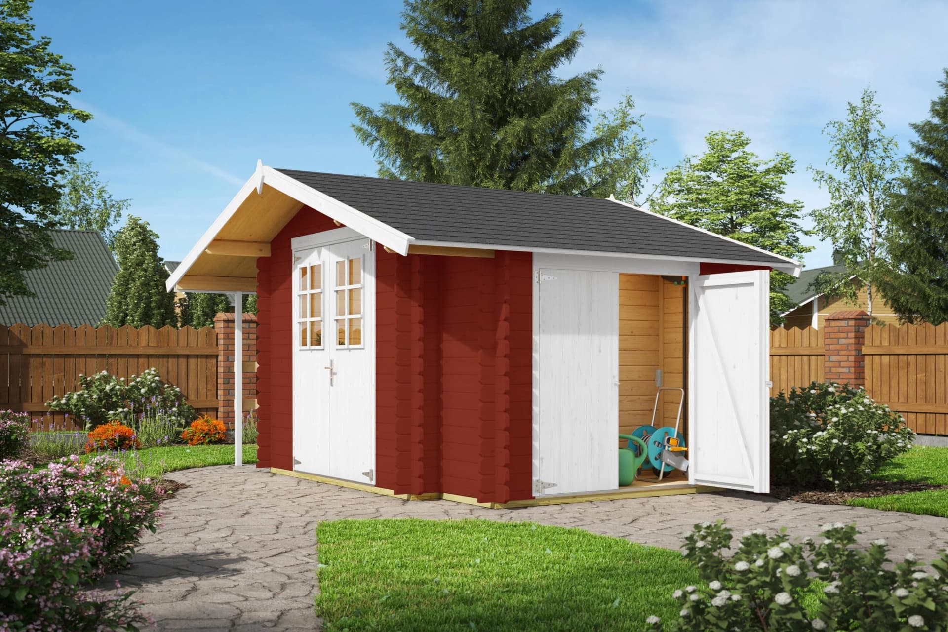 Gartenhaus Vilano 2 Schwedenrot Massivholz 3 Bereiche