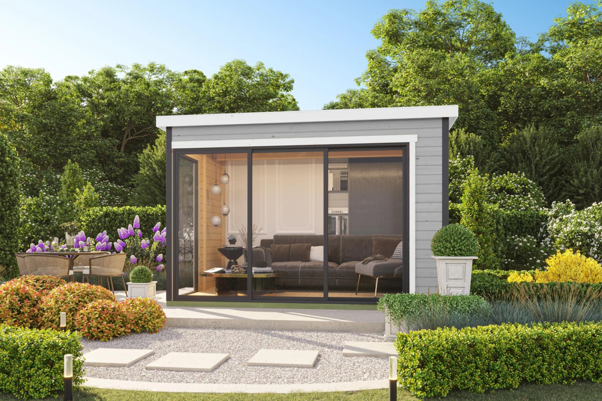Gartenhaus NORDIC HOLZ "AUSTIN 5" Lichtgrau Massivholz