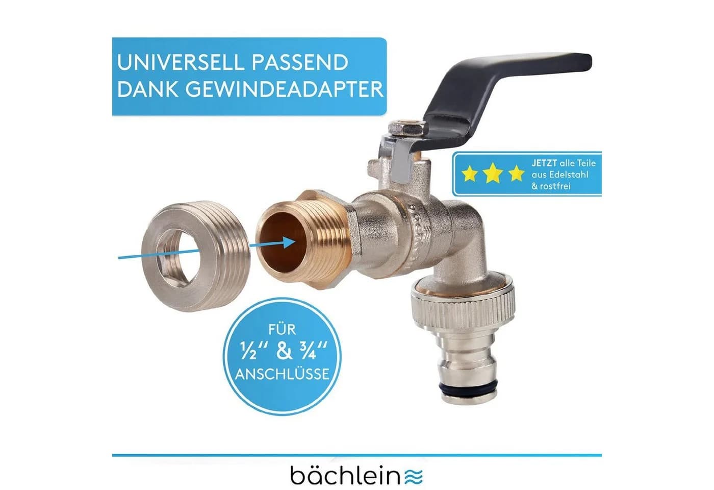 Bächlein Absperrventil Wasserhahn Garten Anthrazit mit Adapter