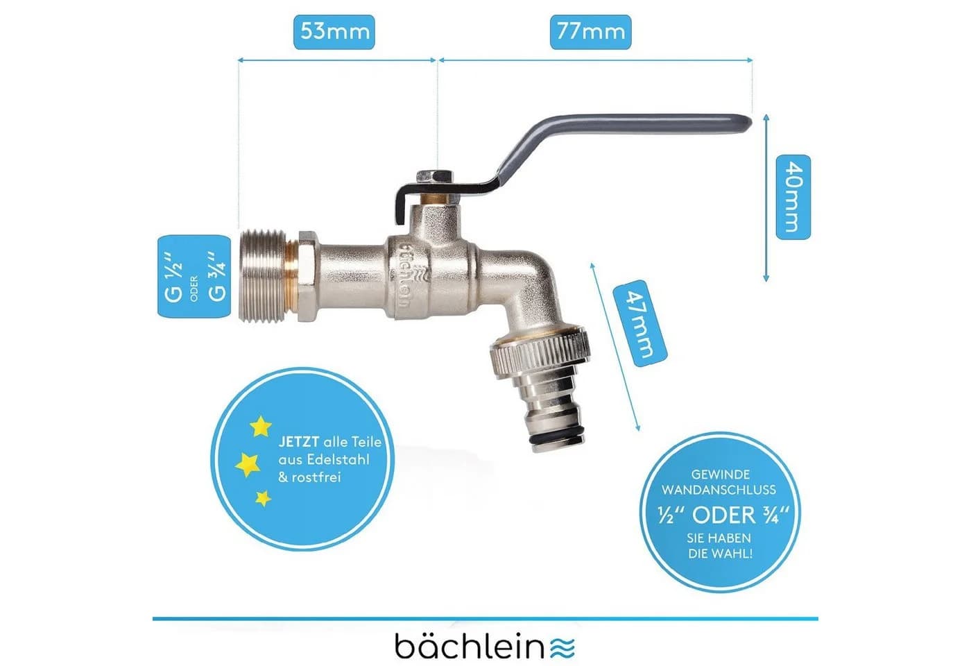 Bächlein Absperrventil Wasserhahn Garten Anthrazit mit Adapter - Bild 4