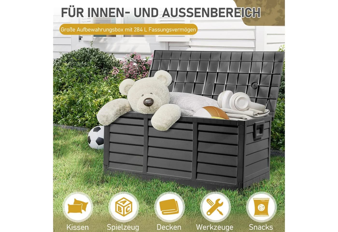 LALAHO Gartenbox 280L Schwarz mit Rollen Wasserdicht - Bild 4