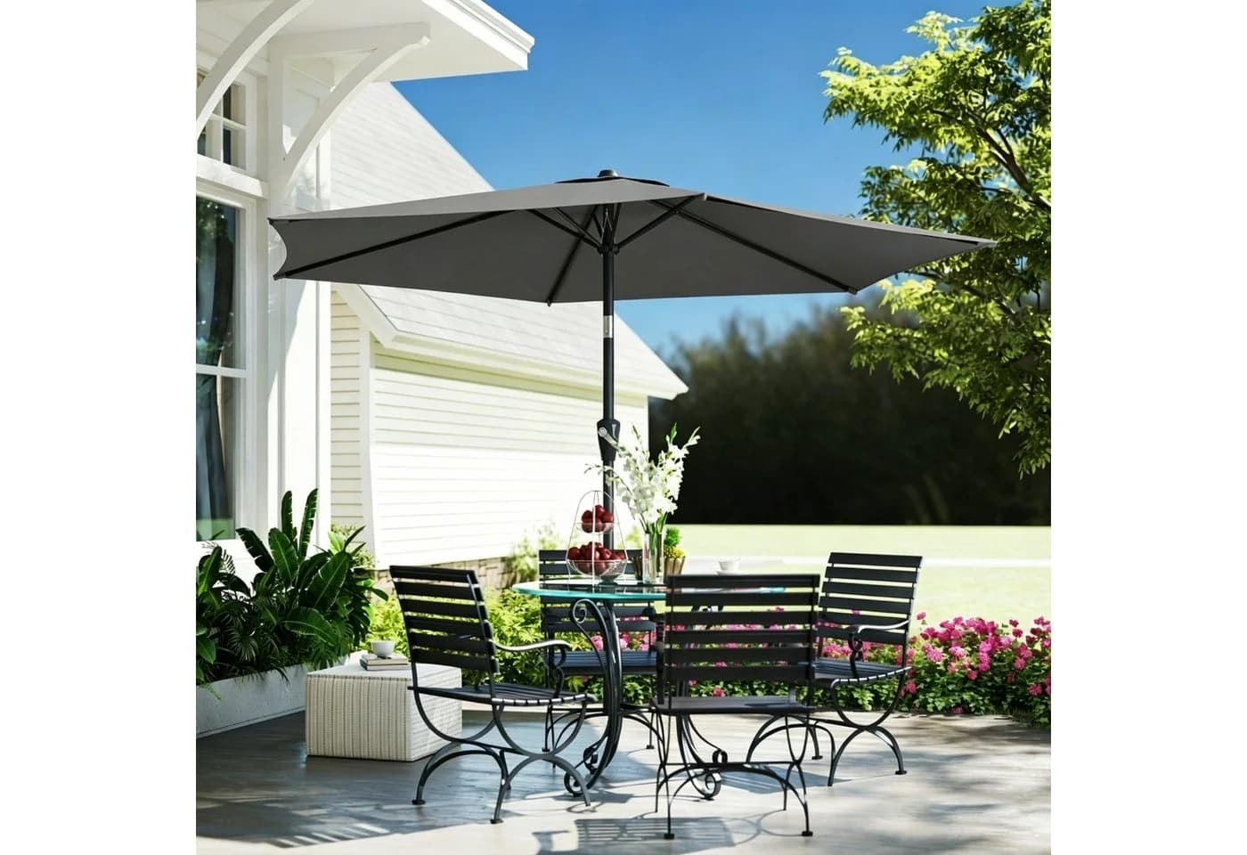 wohnTRAUM24 Sonnenschirm 270 cm knickbar Balkonschirm mit Kurbel Grau