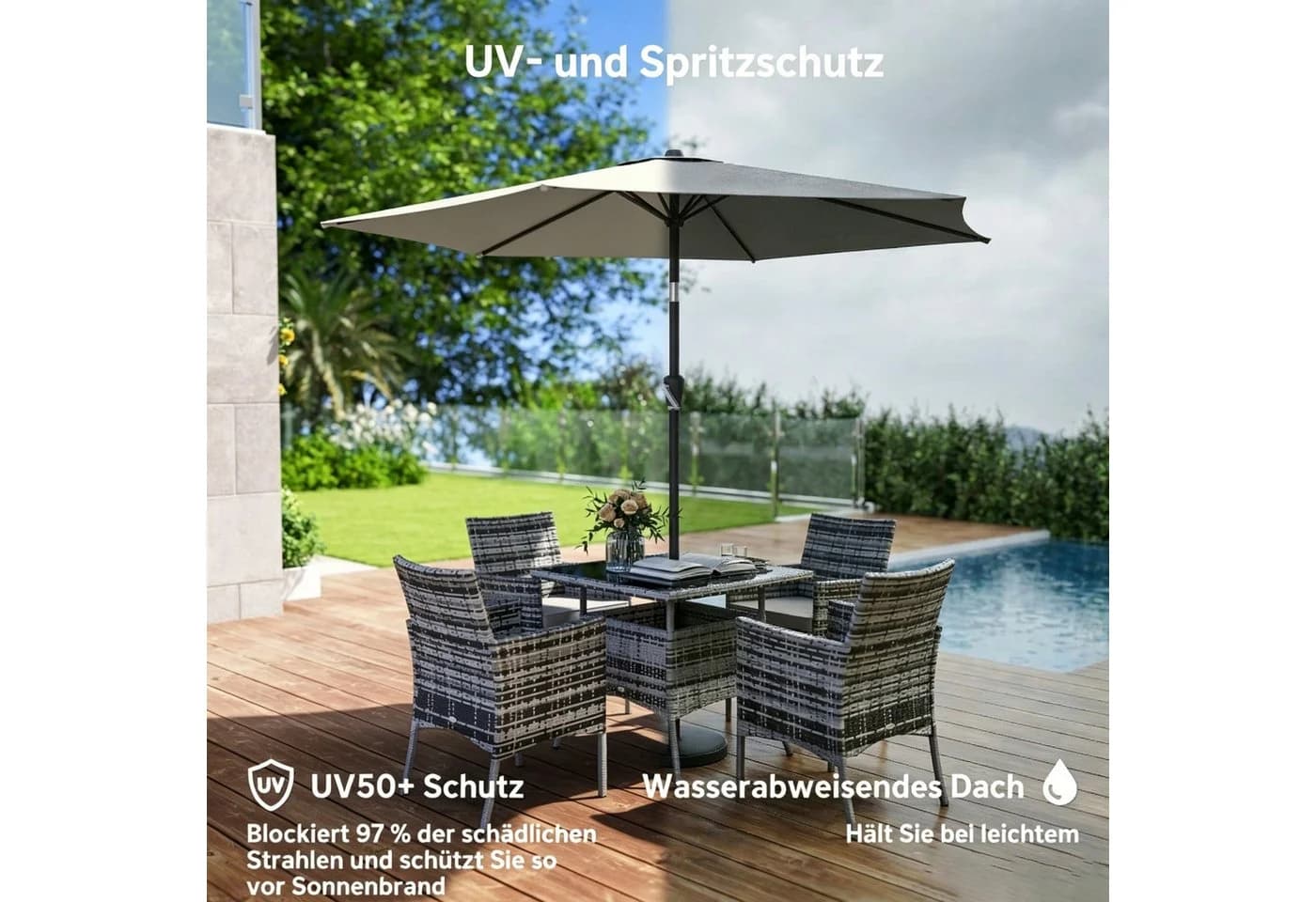 wohnTRAUM24 Sonnenschirm 270 cm knickbar Balkonschirm mit Kurbel Grau - Bild 3