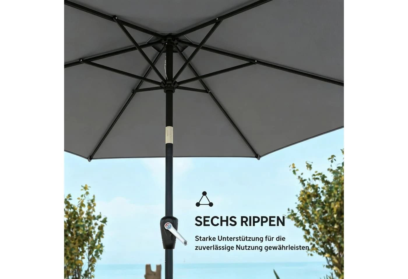wohnTRAUM24 Sonnenschirm 270 cm knickbar Balkonschirm mit Kurbel Grau - Bild 5