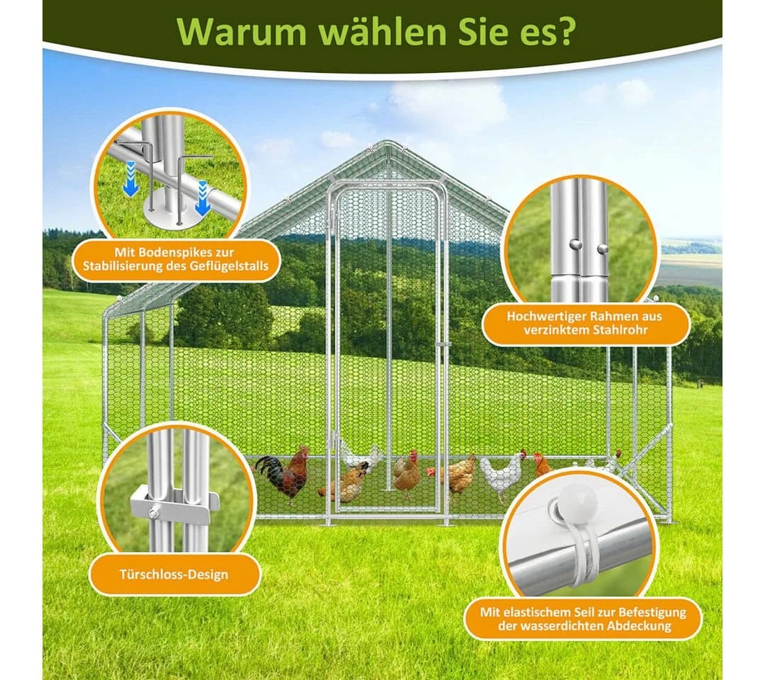 Clanmacy Hühnerstall 3x4x2m Stahl UV-beständige Abdeckung - Bild 5