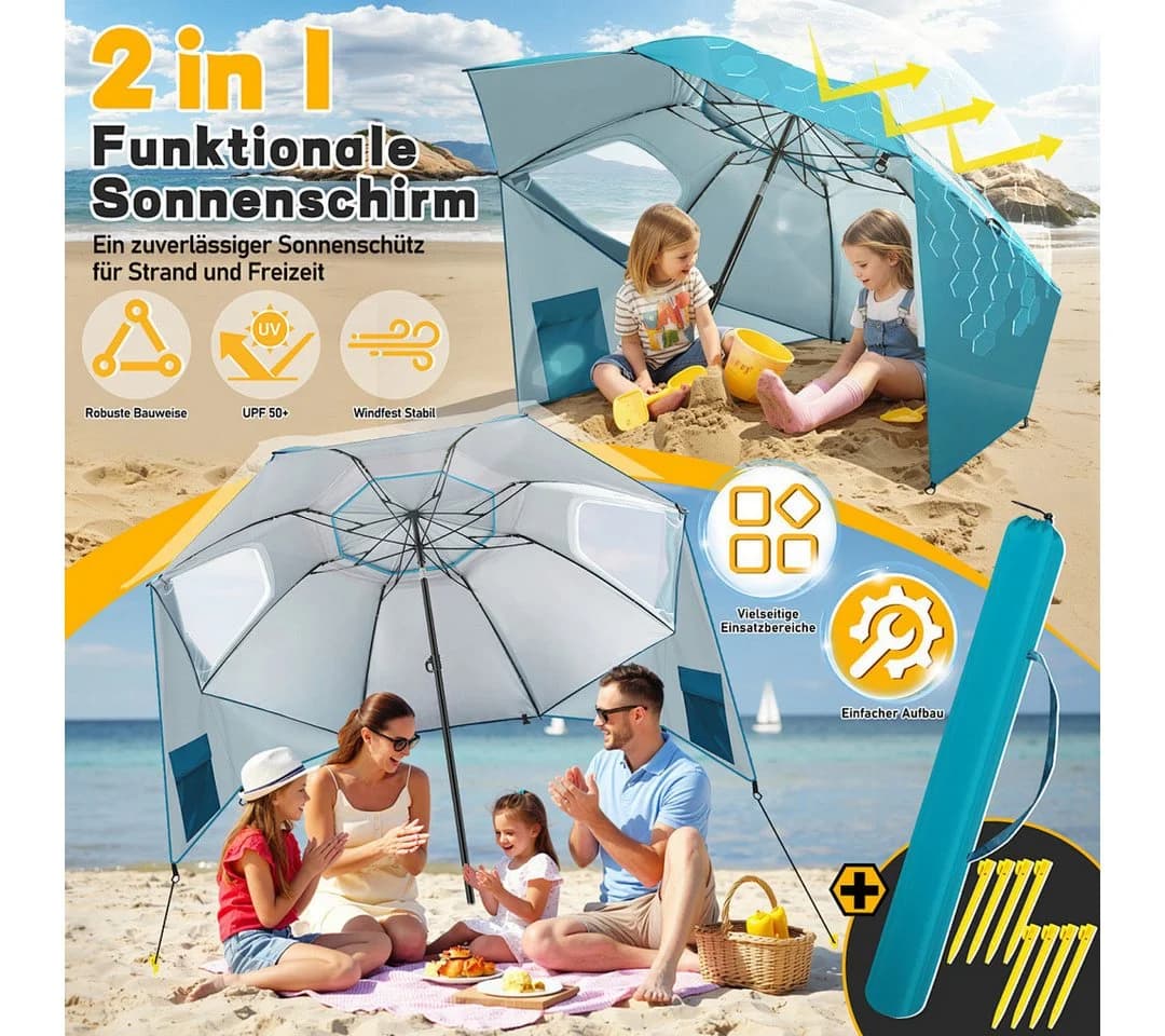 Clanmacy Sonnenschirm neigbar UV50+ mit Spiral-Erdspieß blau - Bild 4