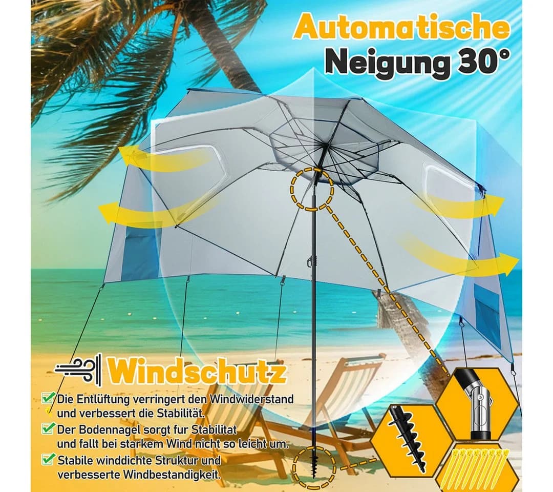 Clanmacy Sonnenschirm neigbar UV50+ mit Spiral-Erdspieß blau - Bild 5