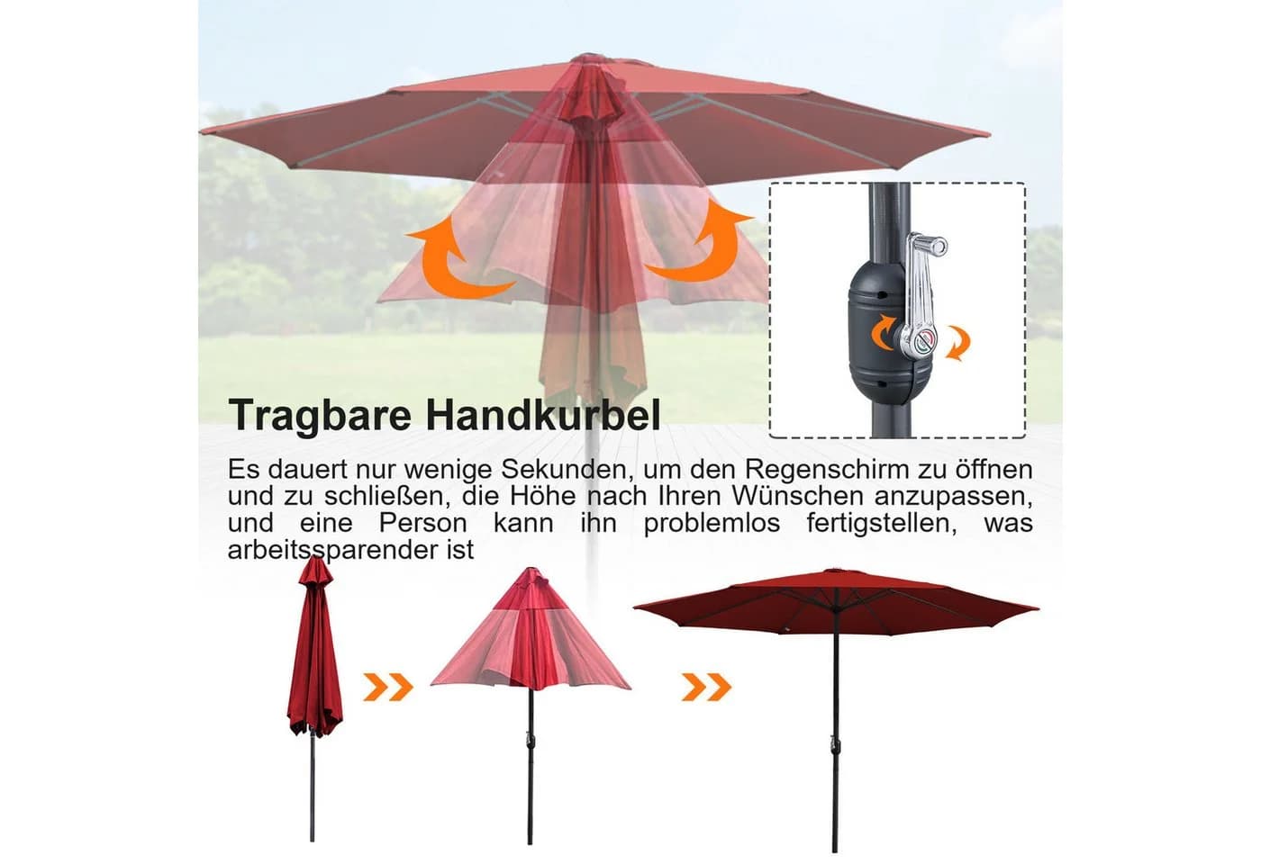 Clanmacy Sonnenschirm 350 cm UV50+ Rot - Bild 5