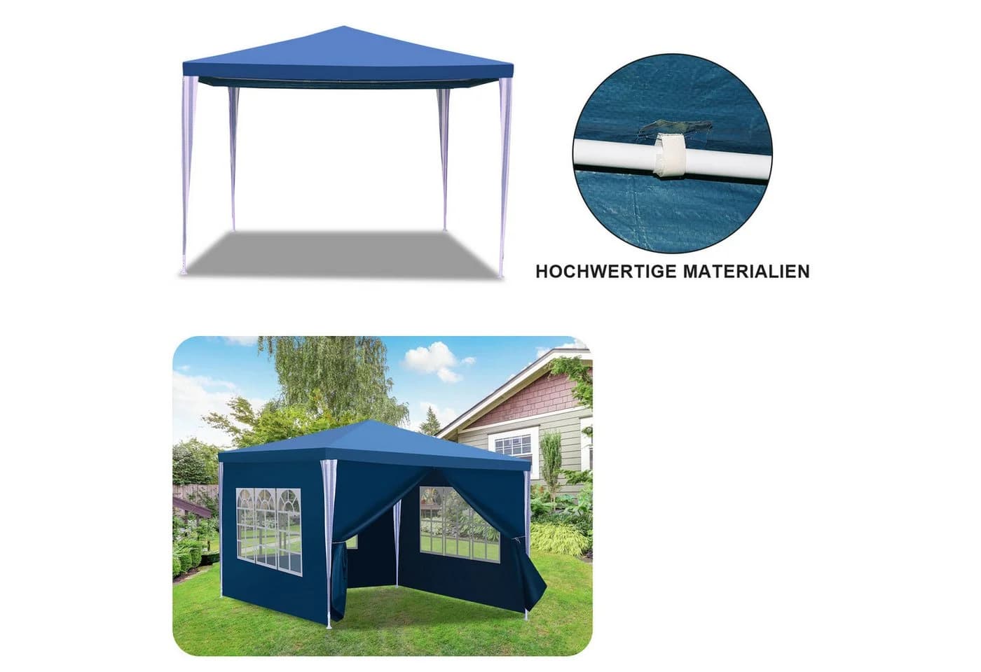 Clanmacy Pavillon Partyzelt 3x3m Blau Wasserdicht - Bild 4
