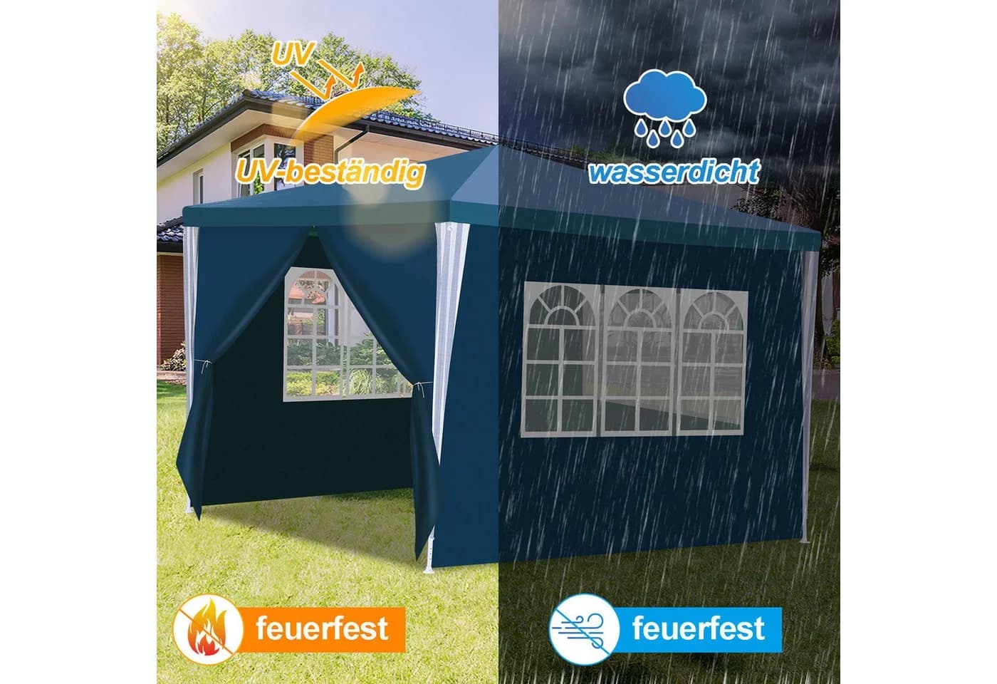 Clanmacy Pavillon Partyzelt 3x3m Blau Wasserdicht - Bild 5