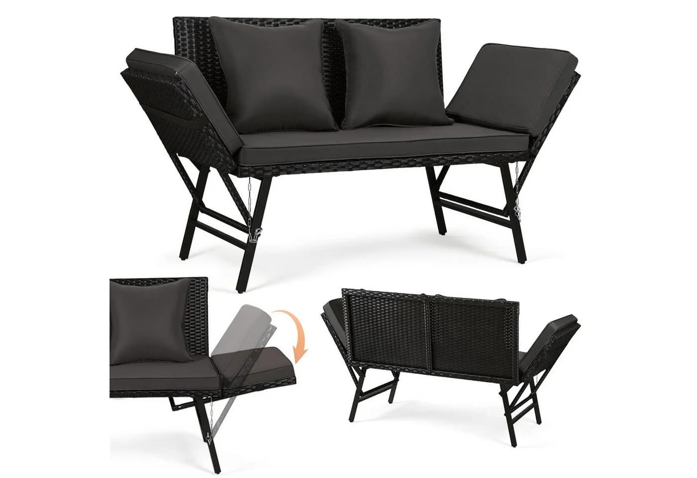 Clanmacy Gartenbank 3-Sitzer Poly Rattan Grau Klappbar - Bild 2