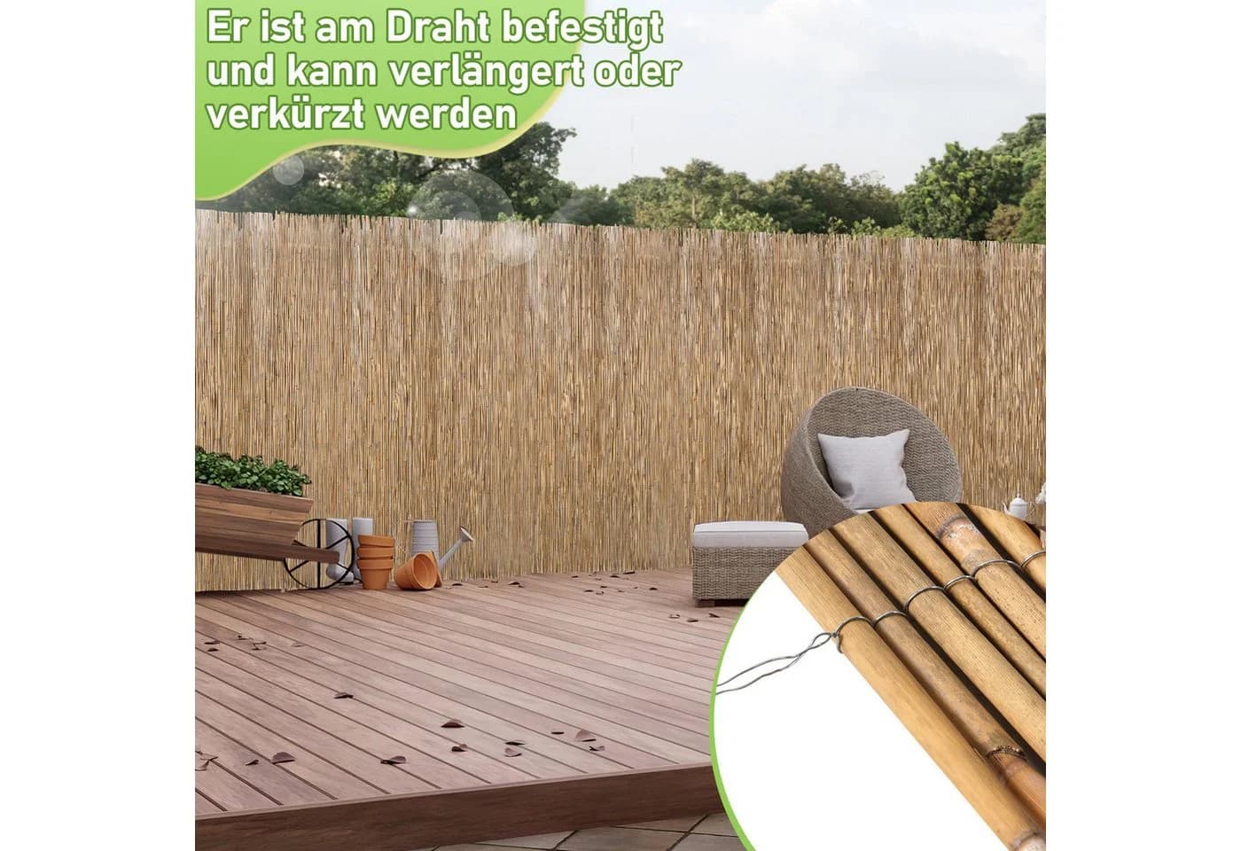 Clanmacy Schilfrohrmatte Sichtschutz 90x300cm Natur - Bild 3