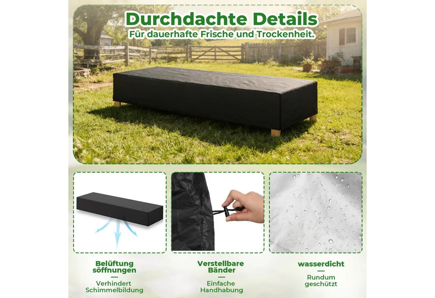 Clanmacy Schutzhülle für Gartenliege 200x68x30 cm Oxford wasserdicht - Bild 3