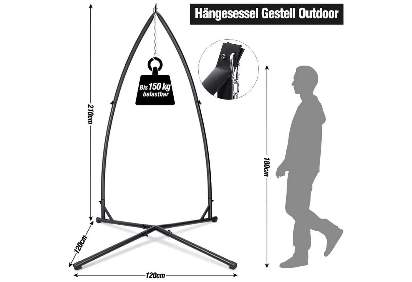 Clanmacy Hängestuhlgestell Schwarz Metall 150kg Tragkraft
