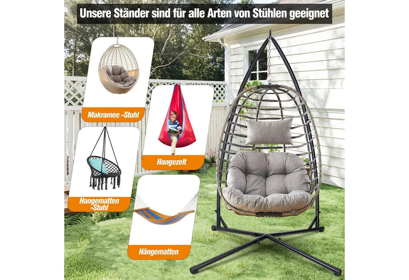 Clanmacy Hängestuhlgestell Schwarz Metall 150kg Tragkraft - Bild 4