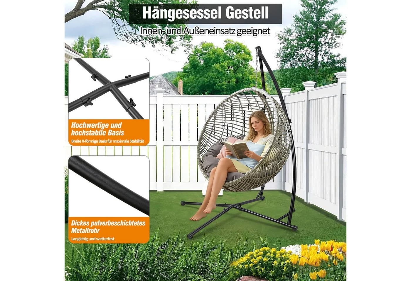 Clanmacy Hängestuhlgestell Schwarz Metall 150kg Tragkraft - Bild 5