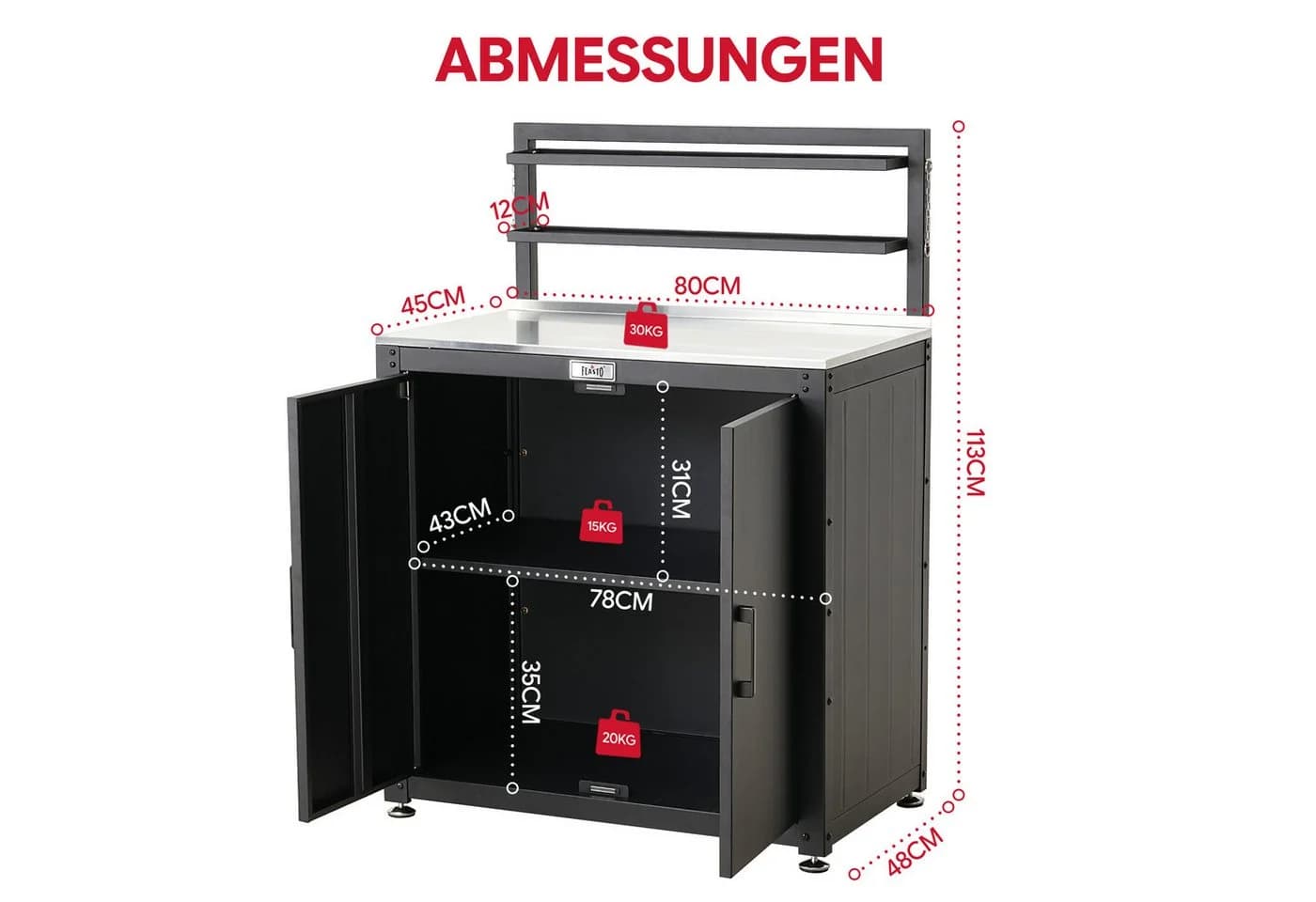Feasto Wetterfester Gartenschrank mit Edelstahl-Arbeitsfläche