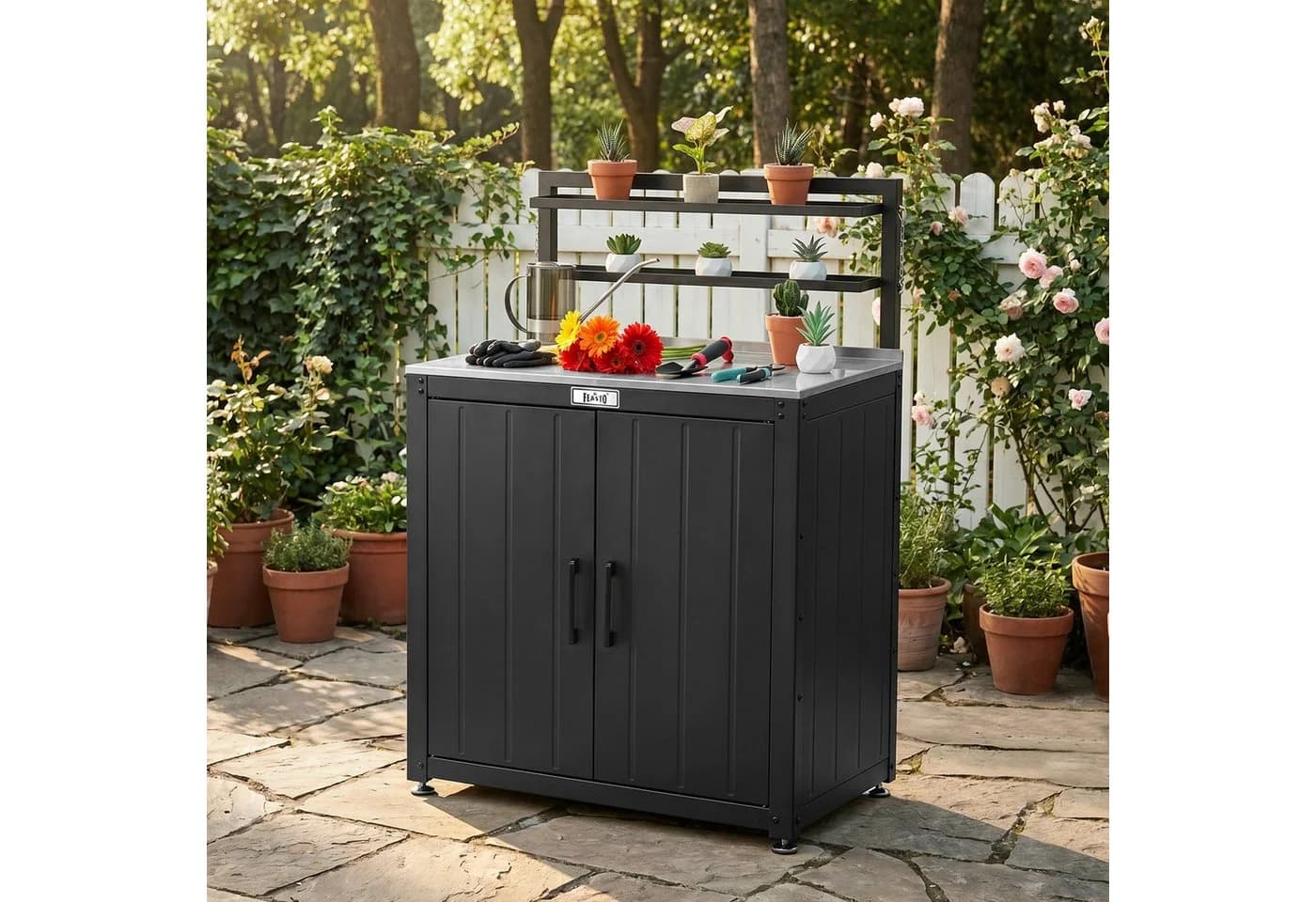 Feasto Wetterfester Gartenschrank mit Edelstahl-Arbeitsfläche - Bild 2