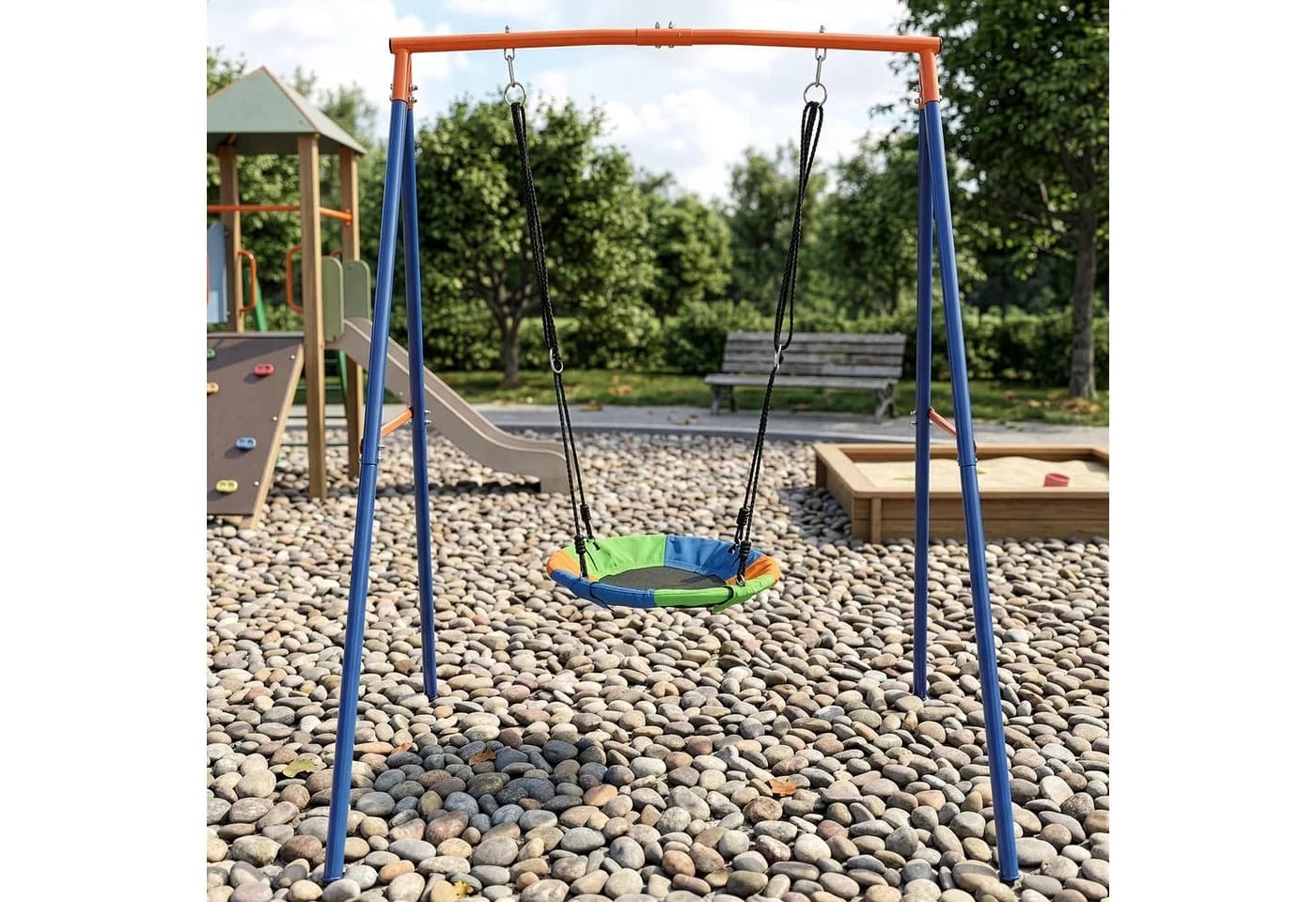 LALAHO Schaukelgestell mit Nestschaukel Robust Stahl Garten
