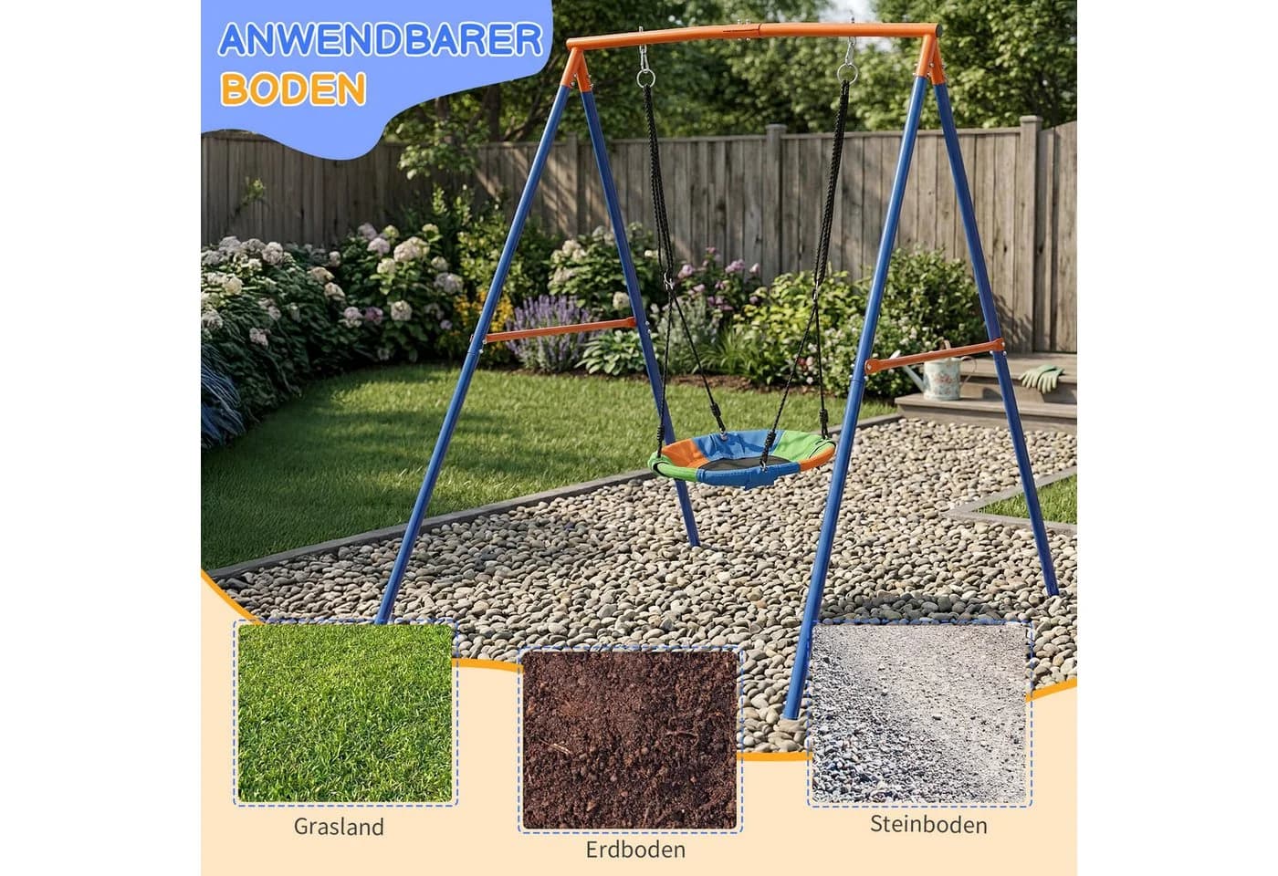 LALAHO Schaukelgestell mit Nestschaukel Robust Stahl Garten - Bild 4