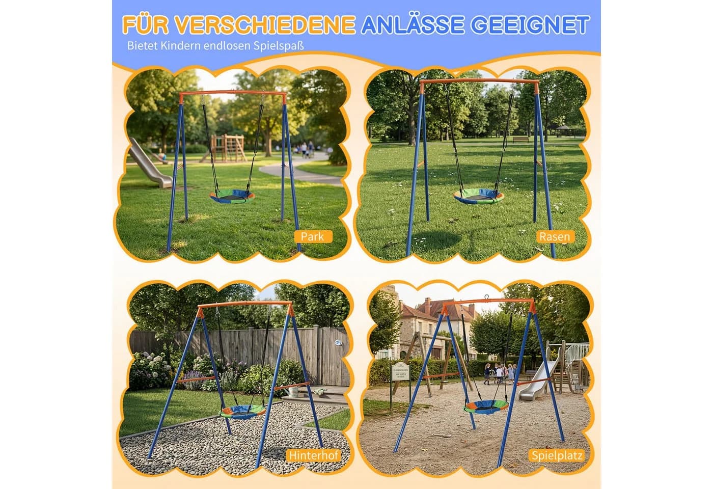 LALAHO Schaukelgestell mit Nestschaukel Robust Stahl Garten - Bild 5