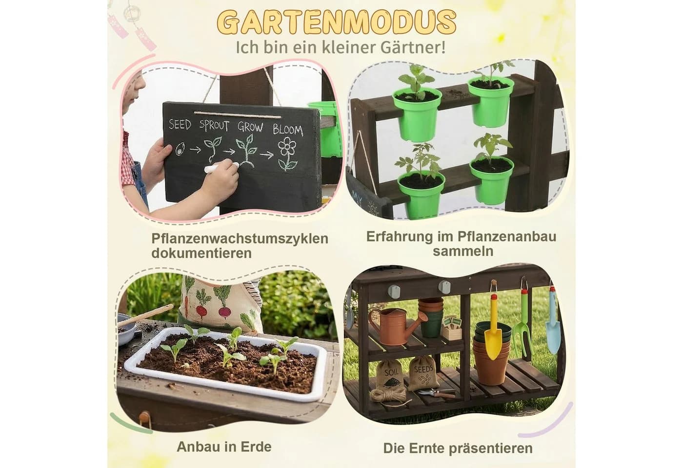 LALAHO Outdoor-Spielküche Holz Matschküche mit Wasserhahn & Garten-Set - Bild 5