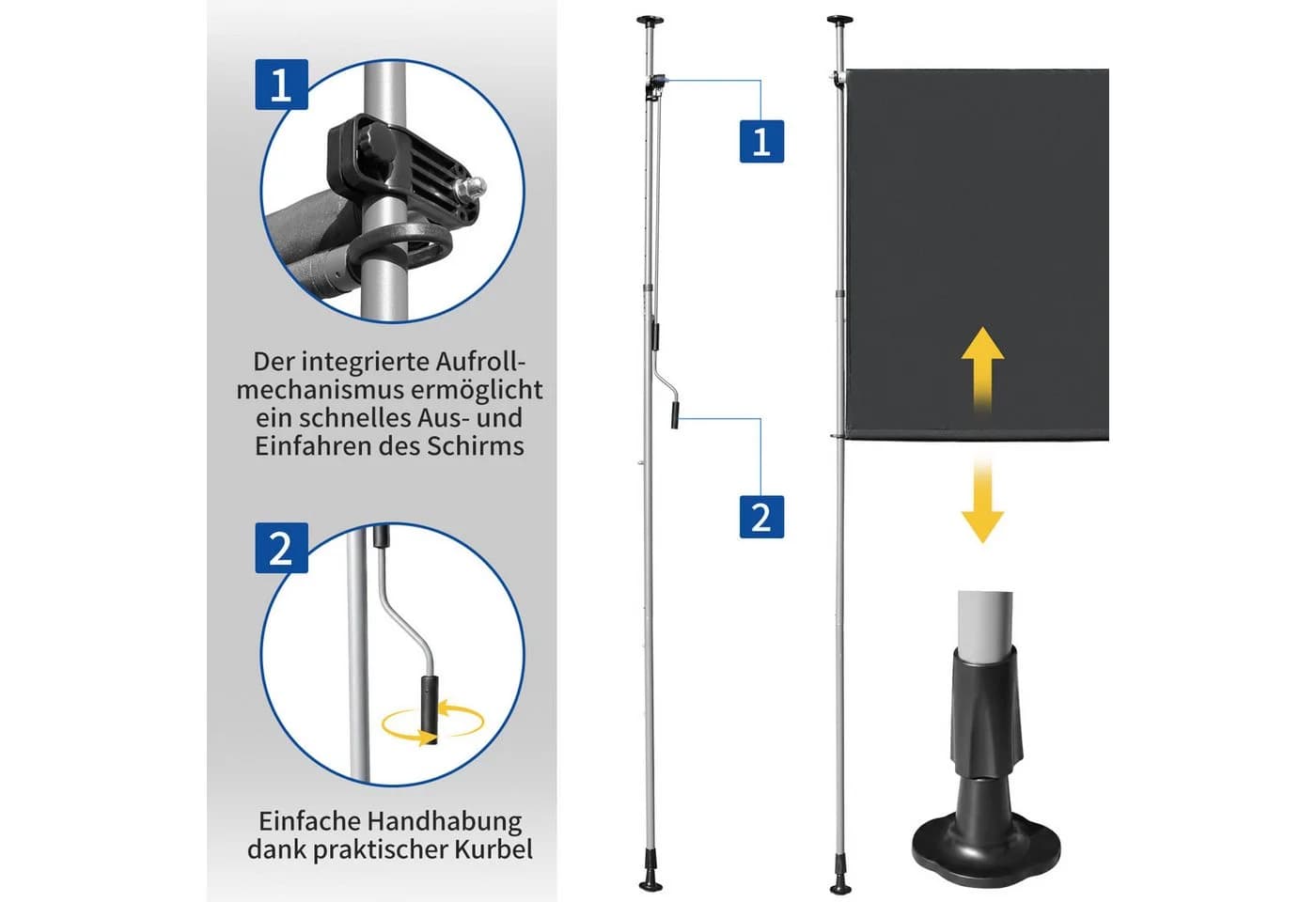 LALAHO Senkrechtmarkise Klemmmarkise Außen Balkon Sonnenschutz Grau - Bild 5