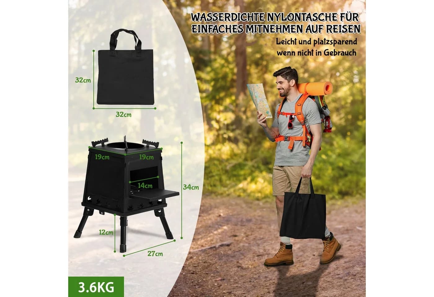 LALAHO Feuerstelle Zeltofen Camping Holzofen Gartenofen Campingofen Werkstattofen Outdoor Kocher - Bild 5