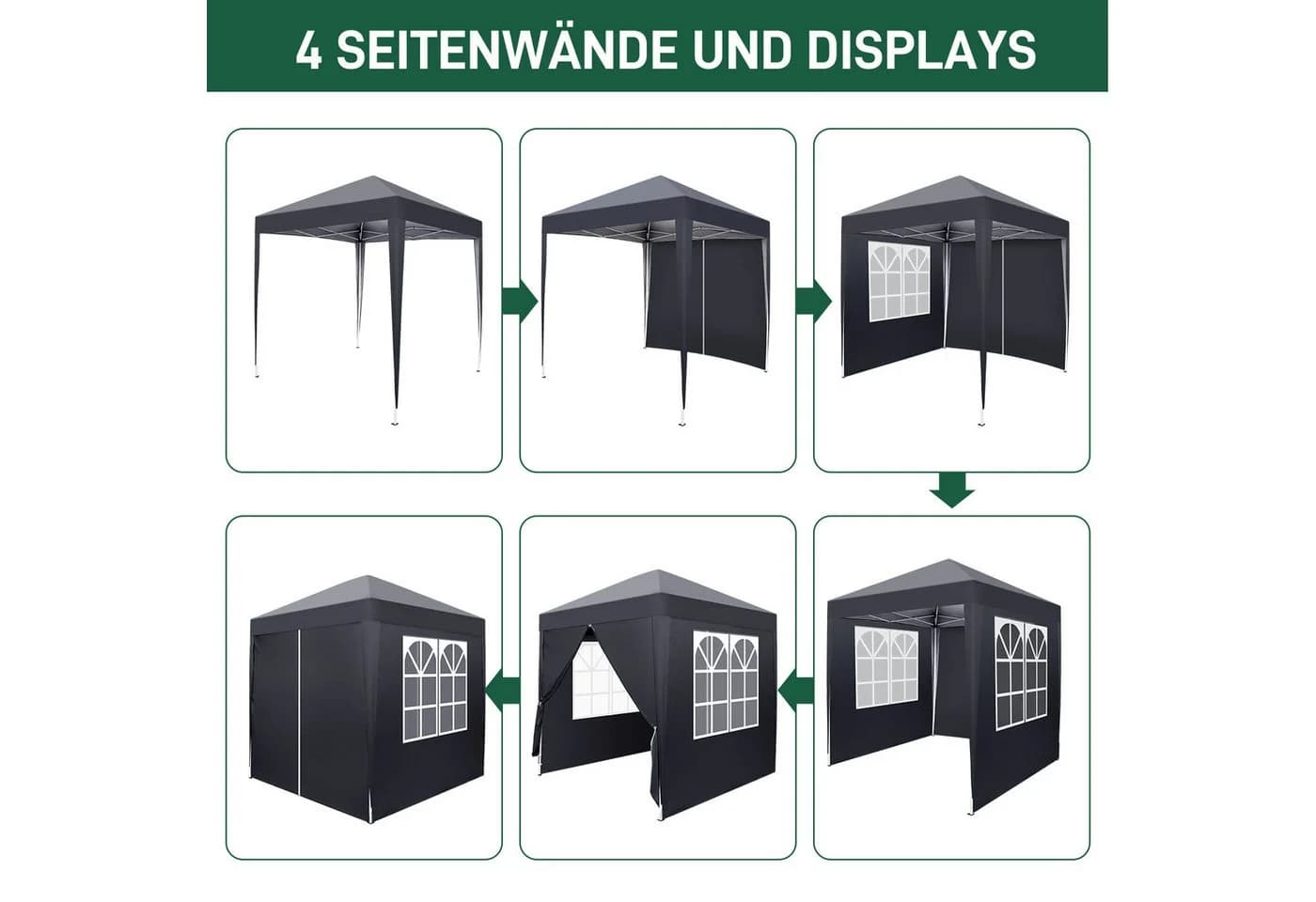 LALAHO Faltpavillon Partyzelt 2x2m mit 4 Seitenwänden - Bild 4