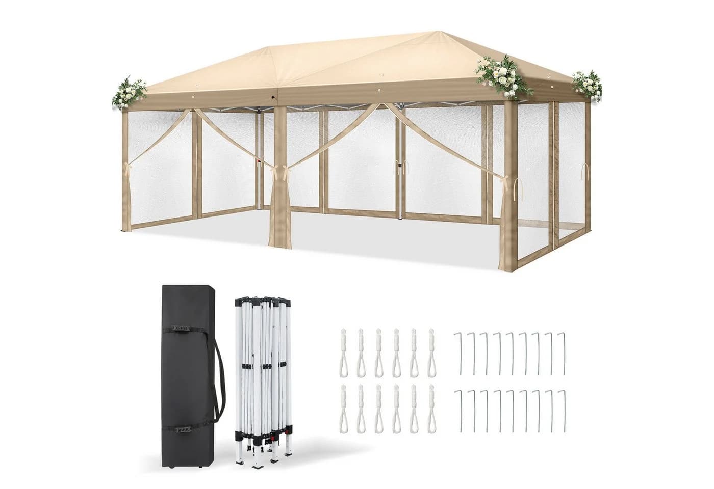 LALAHO Faltpavillon 3x6m mit 6 Netzvorhängen UV-Schutz Gartenpavillon - Bild 2